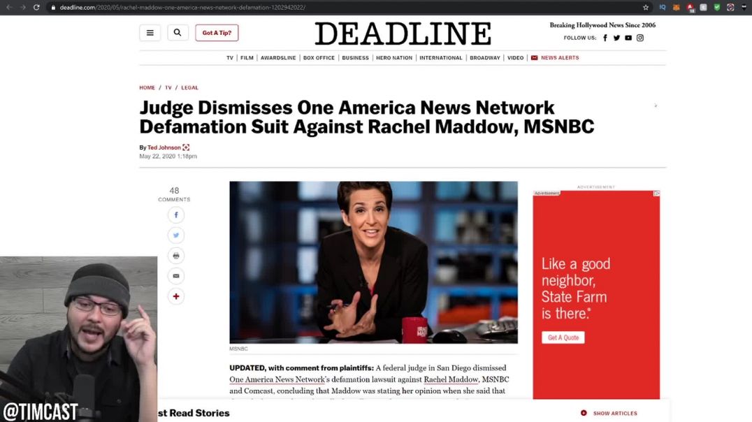 Tim Pool: Rachel Maddow WON The Defamation Case By OAN! Our Defamation Laws Are BROKEN