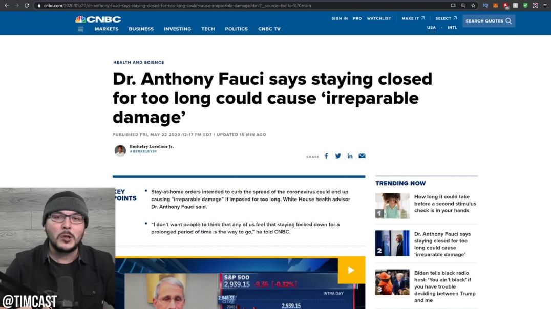 Tim Pool: Fauci BACKTRACKS Says Its Time To Reopen, Study Shows Lockdown BACKFIRED