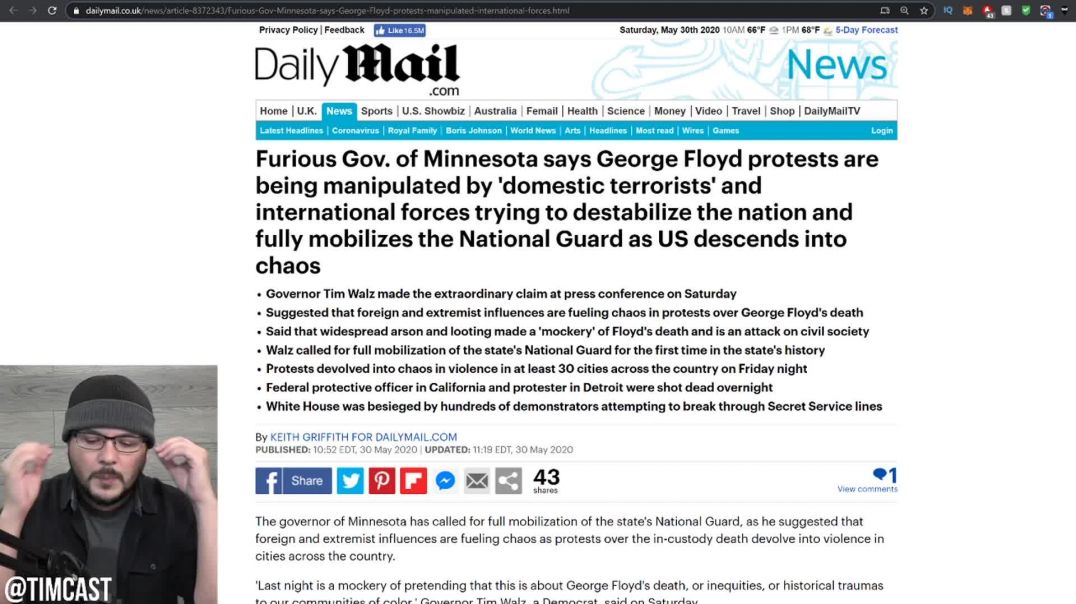 Tim Pool: The Rioting Is Being Staged And Even Minnesota's Governor Agrees, Says International 