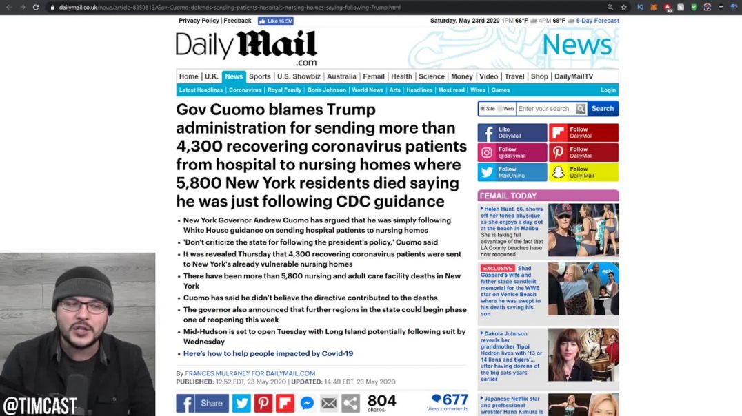 Tim Pool: Cuomo Blames Trump For His Failed Policies, He Placed COVID Patients In Nursing Homes