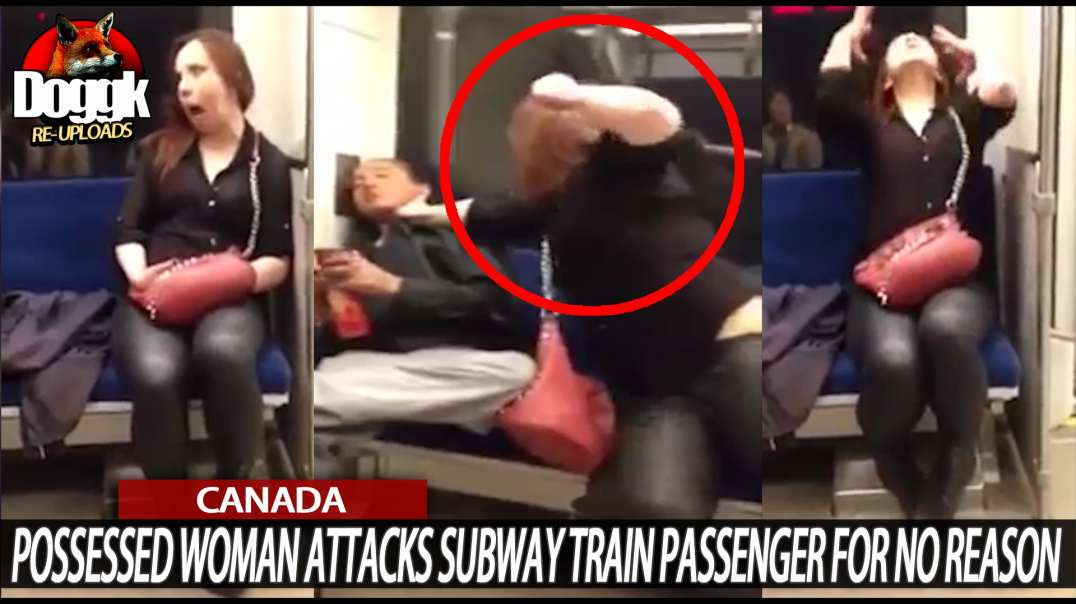 POSSESSED WOMAN ATTACKS SUBWAY/ TRAIN PASSENGER FOR NO REASON... (CANADA)