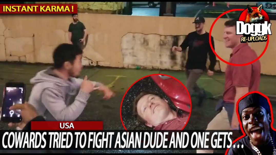 COWARDS TRIED TO FIGHT ASIAN DUDE AND 1 GETS KNOCKED OUT.. (USA)