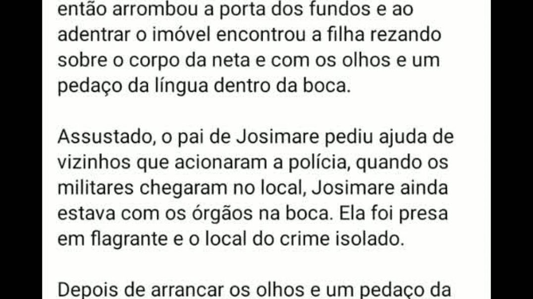 Mãe mata a filha,e arranca um dos olhos e um pedaço da língua,e come