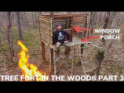 BUILDING A TREE FORT IN THE WOODS PART 3 and TRIPLE BACON SALAD