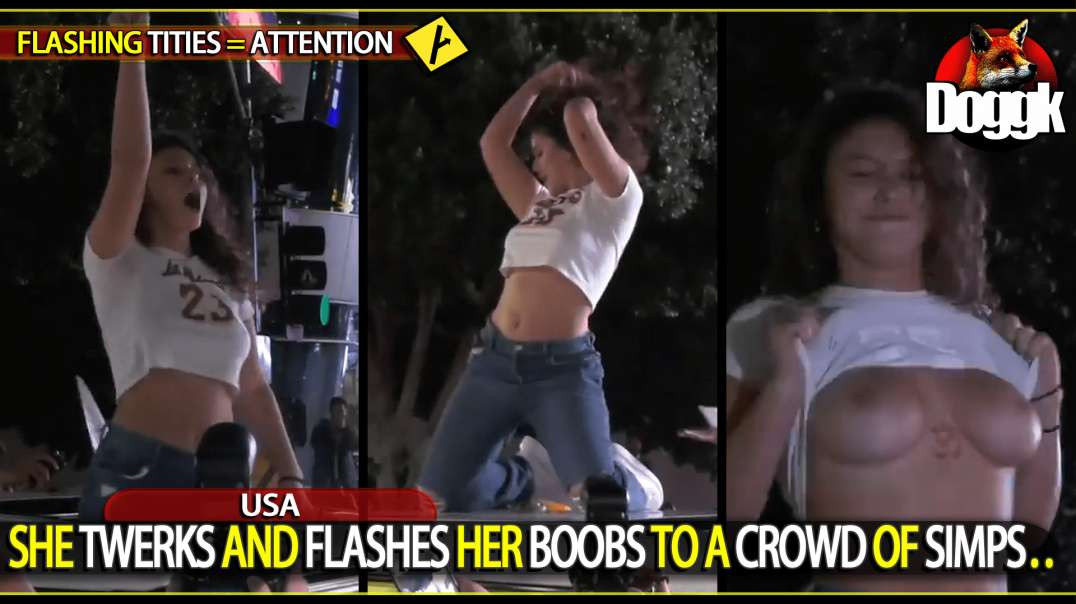 SHE TWERKS AND FLASHES HER BOOBS TO A CROWD OF SIMPS... (USA)