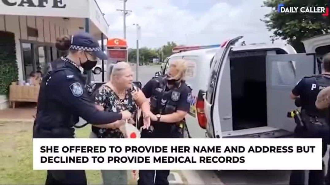 13 seconds - the cop says - "She was in there and she refused to show us her (vaccine) certificate"