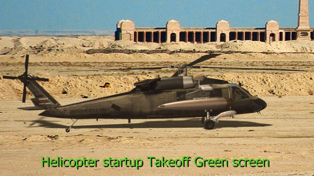 Helicopter Starup Takeoff Green Screen