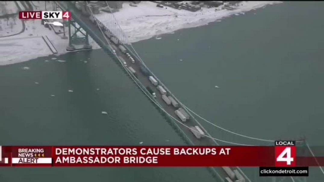 Canada's Ambassador Bridge blocked by the Truckers of freedom!