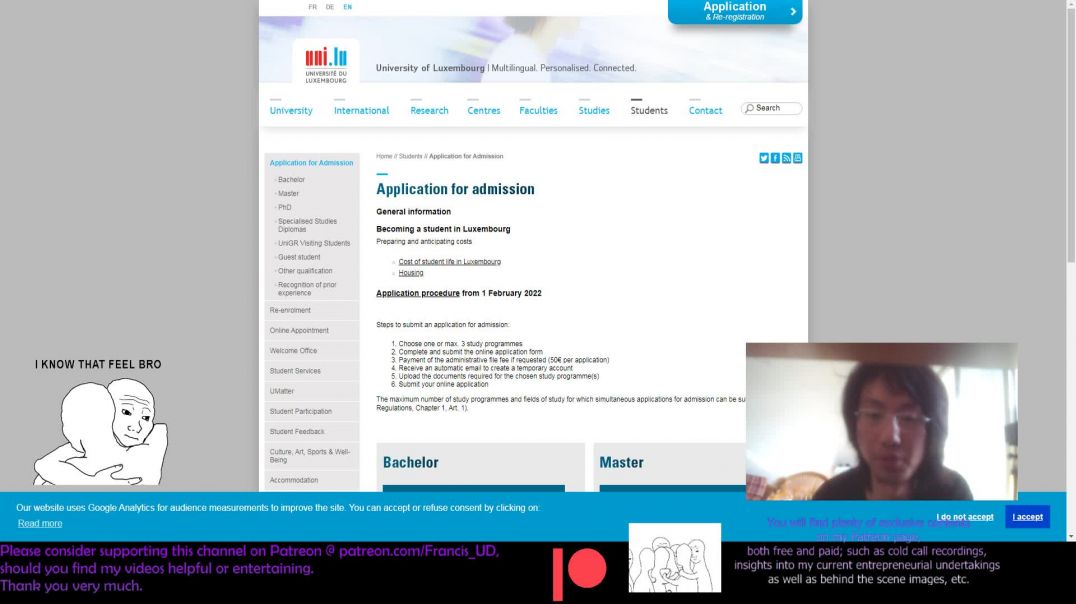 Preparing to apply to Uni of Luxembourg: Let's do a quick walkthrough of their online system