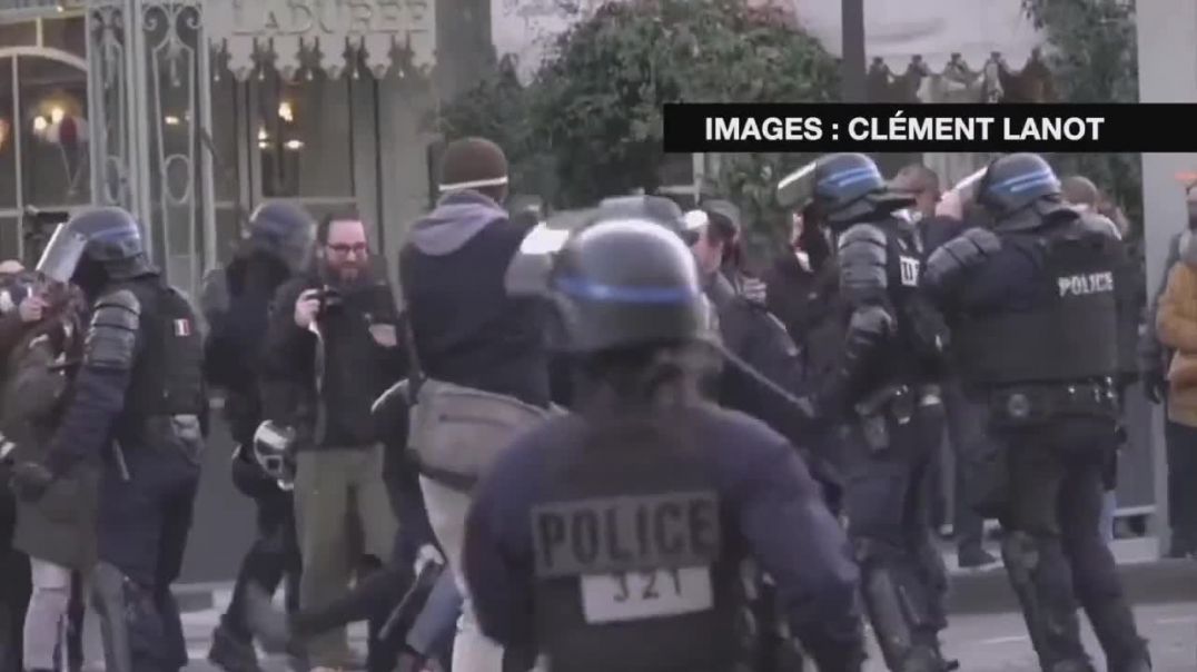 French blue pigs molesting protesters in Paris on 12th February 2022.