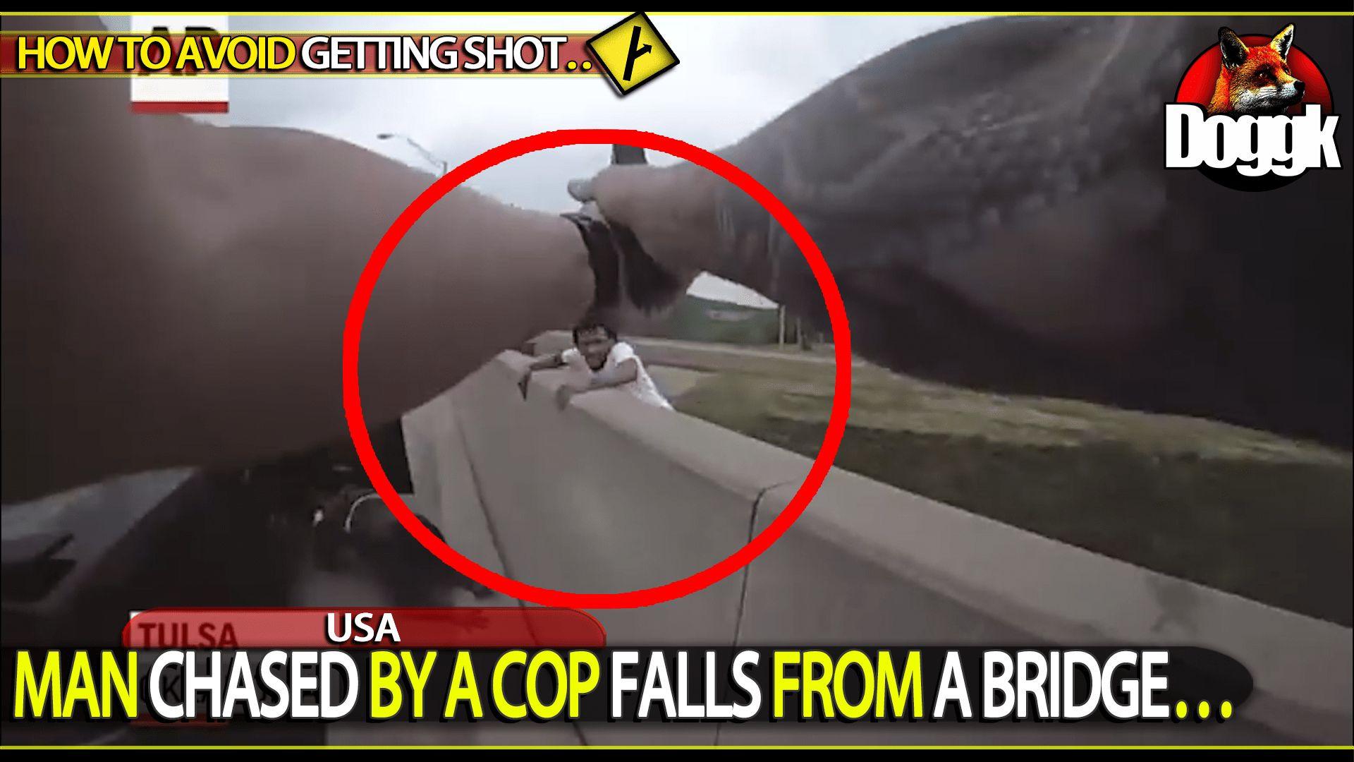 MAN CHASED BY COP FALLS FROM A BRIDGE.. (USA)