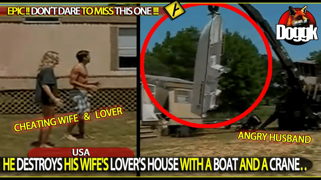 HE DESTROYS HIS WIFE'S LOVER'S HOUSE WITH A BOAT AND CRANE.. (USA)