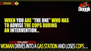 WOMAN DRIVES INTO A GAS STATION AND LOSES COPS.. (POLAND)