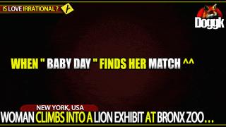 WOMAN CLIMBS INTO A LION EXHIBIT AT BRONX ZOO.. (NEW YORK, USA)