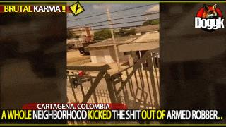 A WHOLE NEIGHBORHOOD KICKED THE SHIT OUT OF AN ARMED ROBBER.. (CARTAGENA, COLOMBIA)
