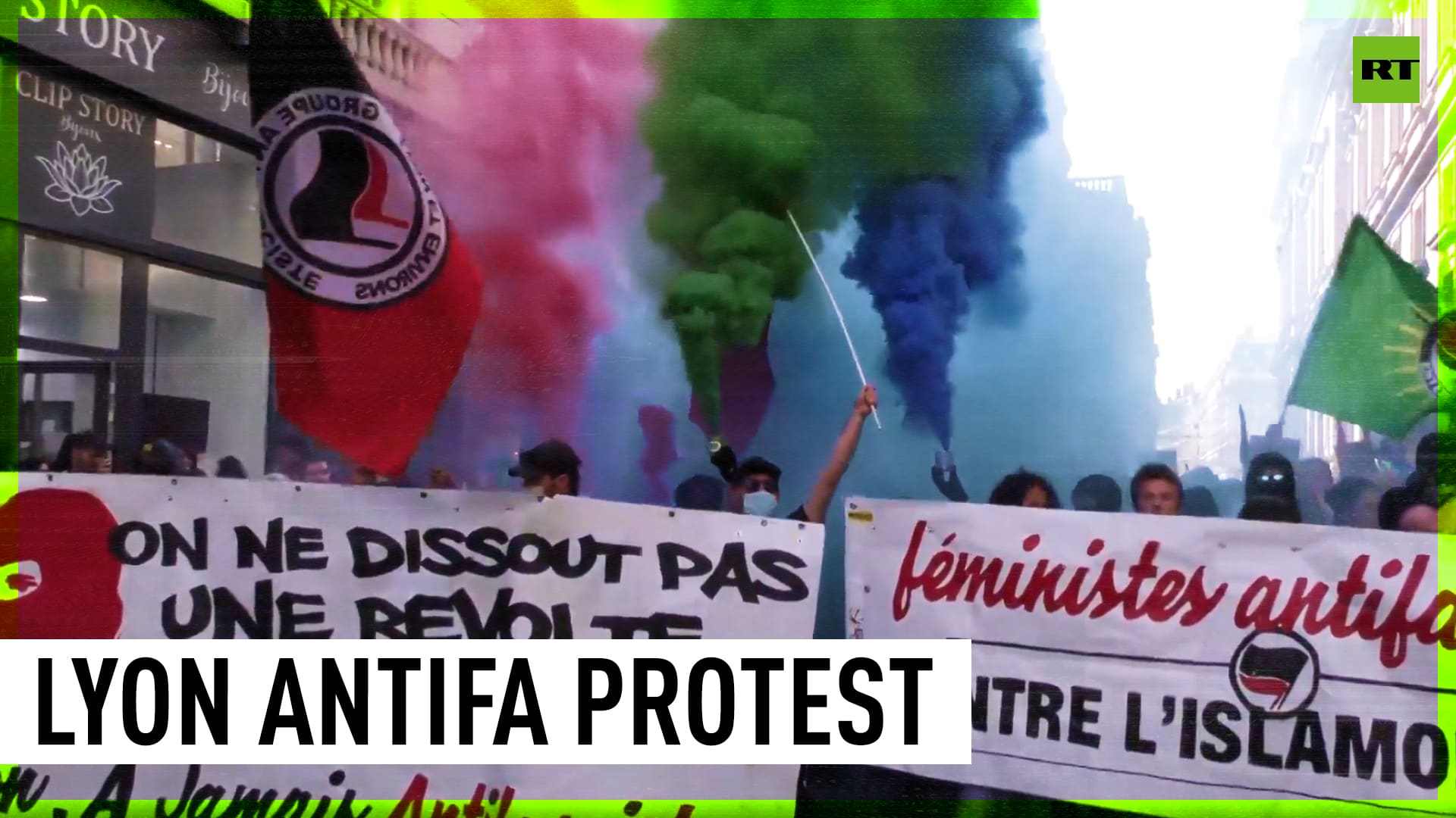 Antifa members protest over GALE dissolution in Lyon, France