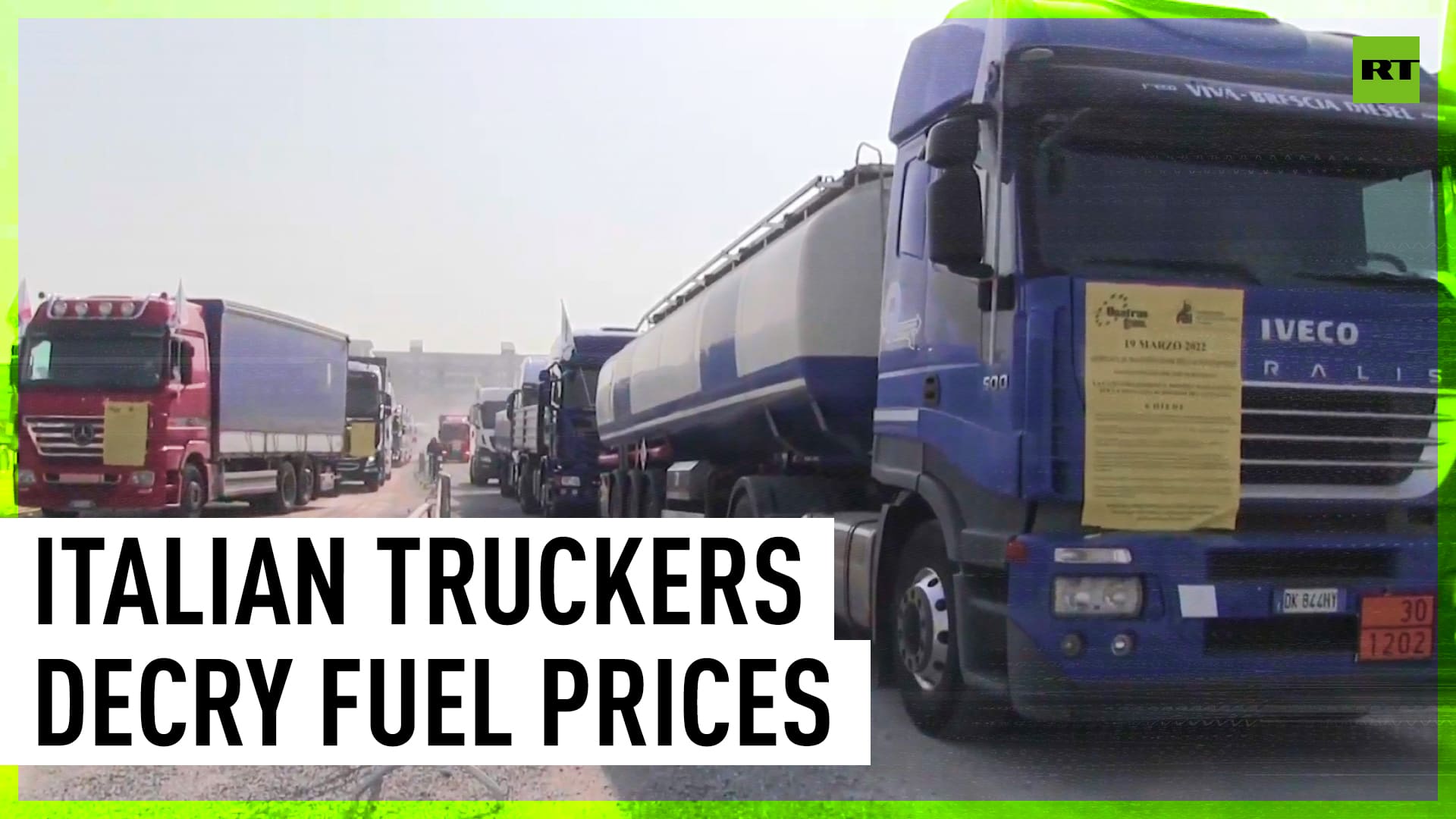 Truck convoy against fuel-price hikes hits Brescia, Italy