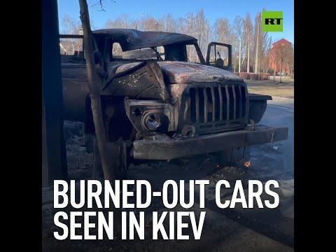 Burned-out cars seen in Kiev