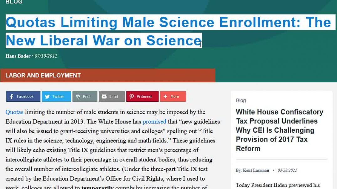 Quotas Limiting Male Science Enrollment