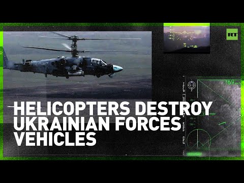 Russian Ka-52 helicopters destroy armored vehicles of Ukrainian forces