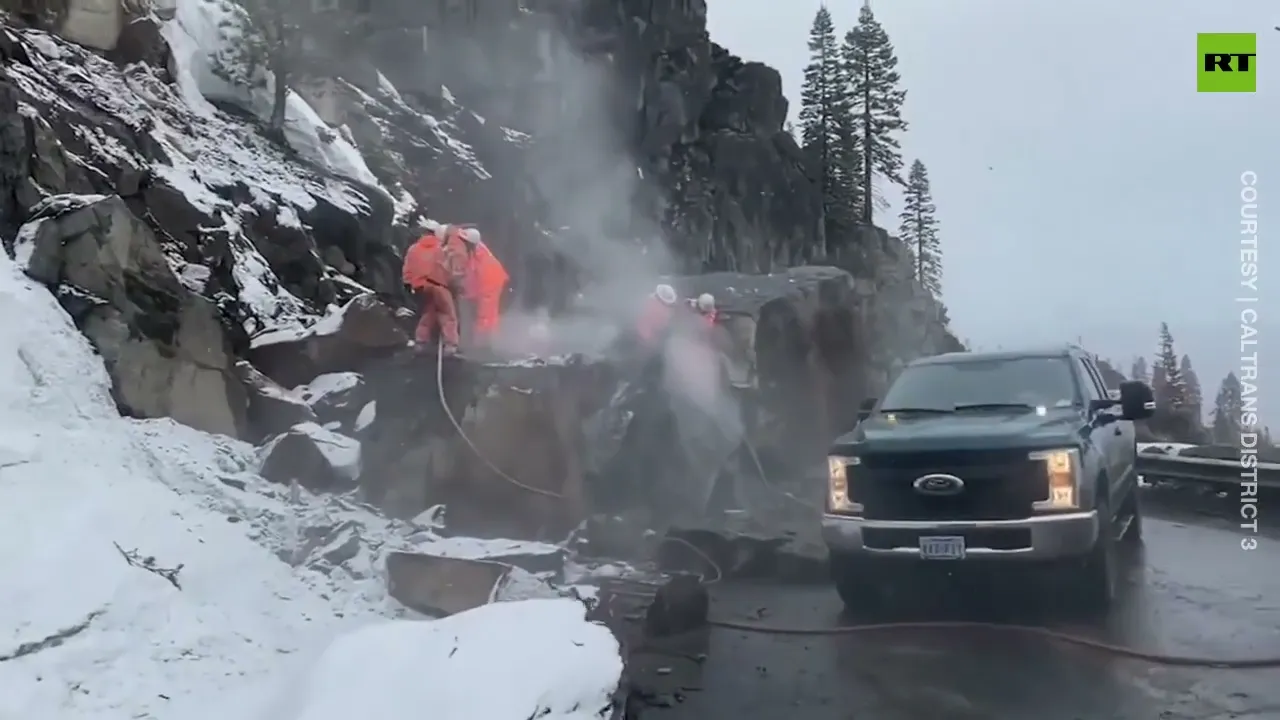 Boulder removal at California highway