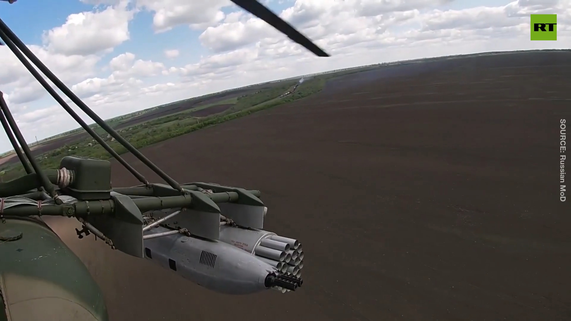 Russian helicopters provide air cover for supply train