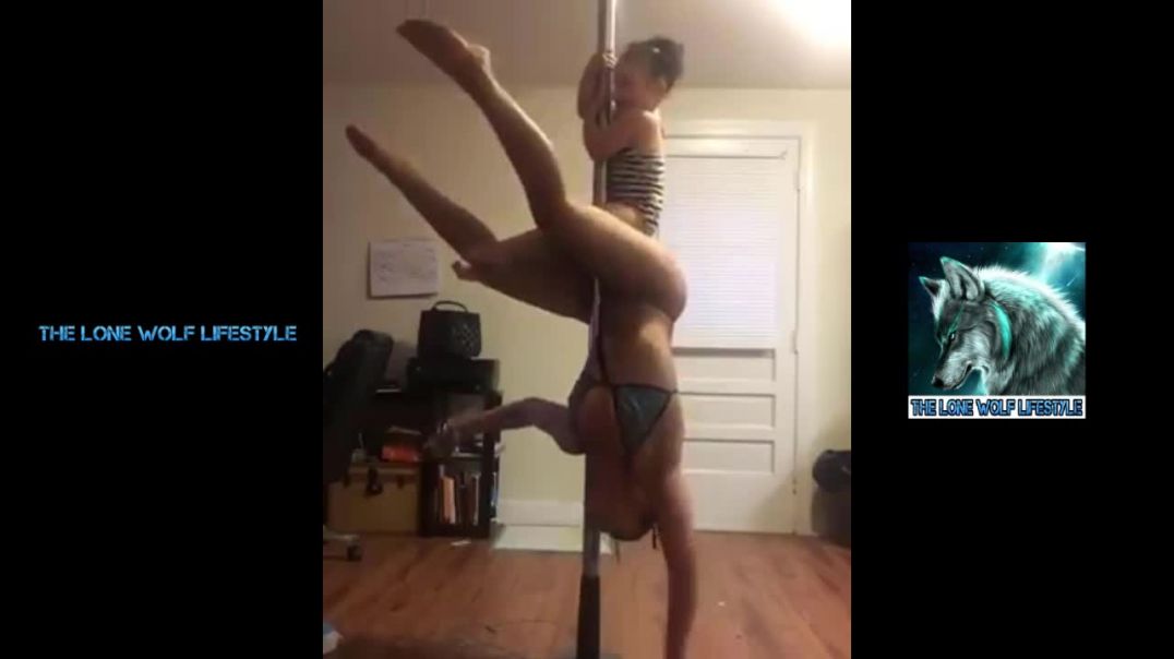 A mother lets her daughter practice pole dancing with her.