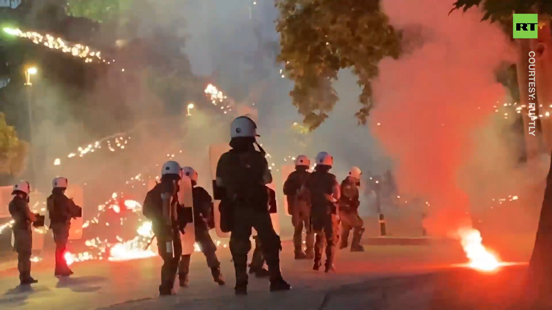 Fireworks fly as Greek students clash with police