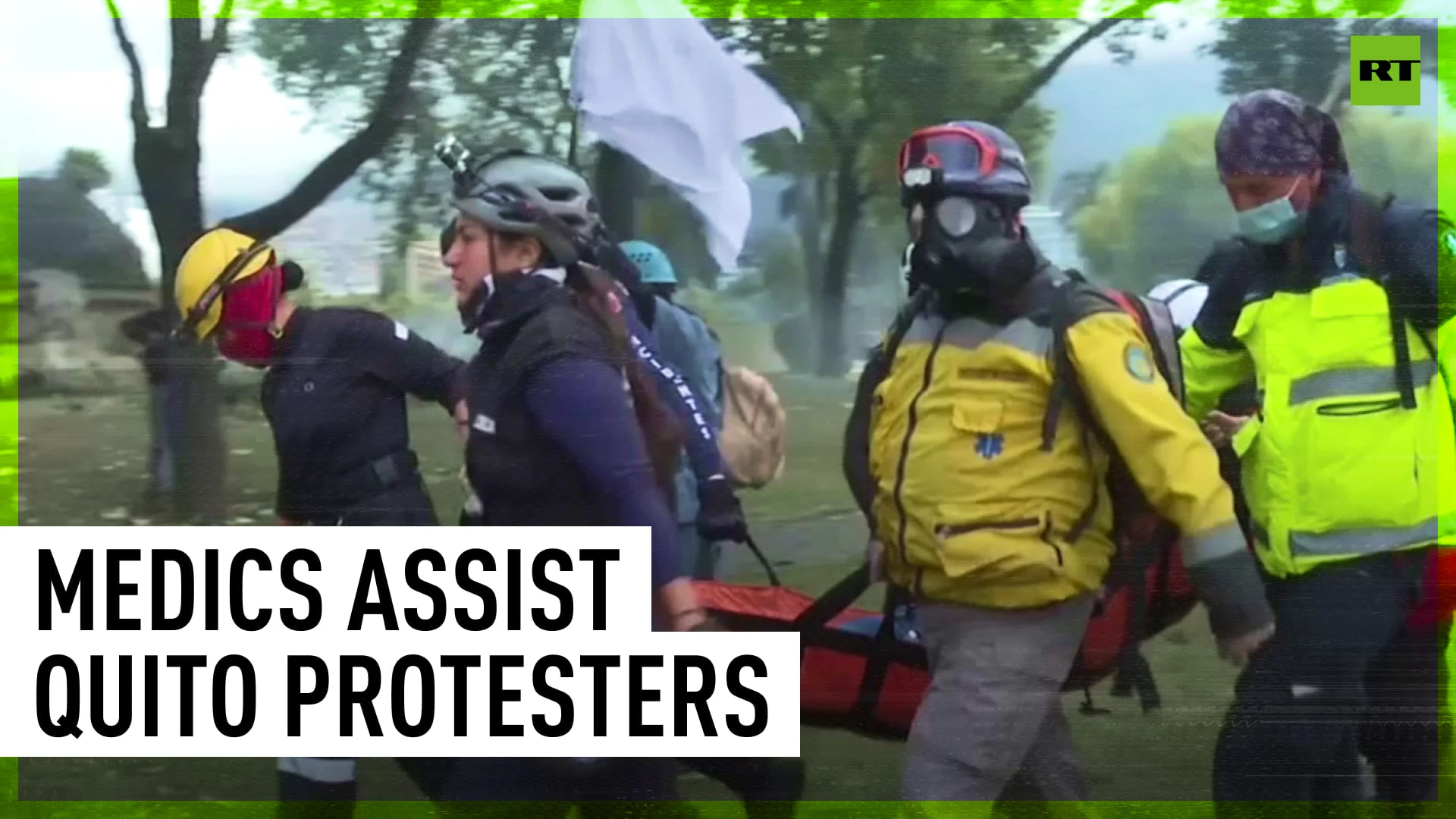 Medics attend to the injured at Quito protest