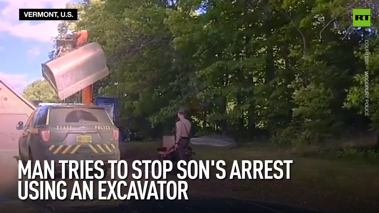 Man tries to stop son’s arrest using an excavator