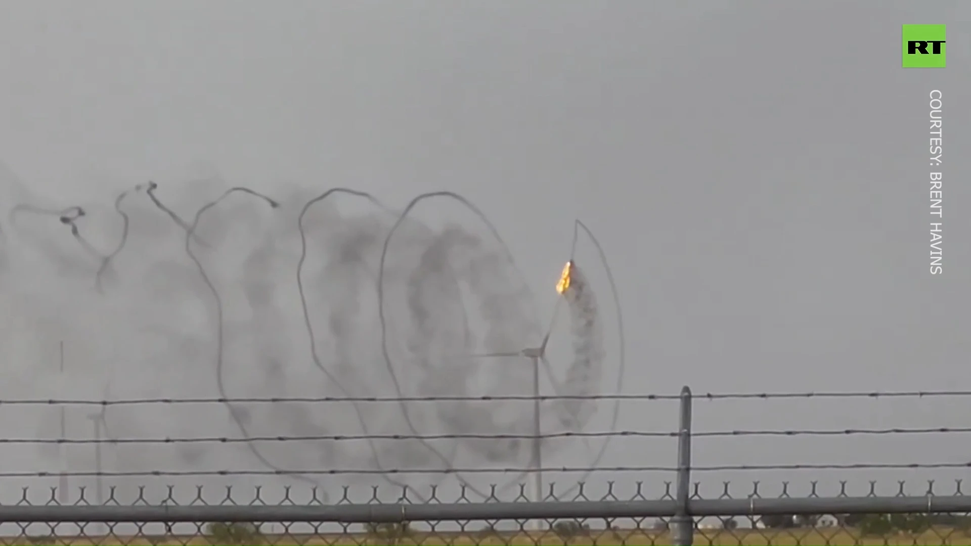 Wind turbine on fire after lightning strike