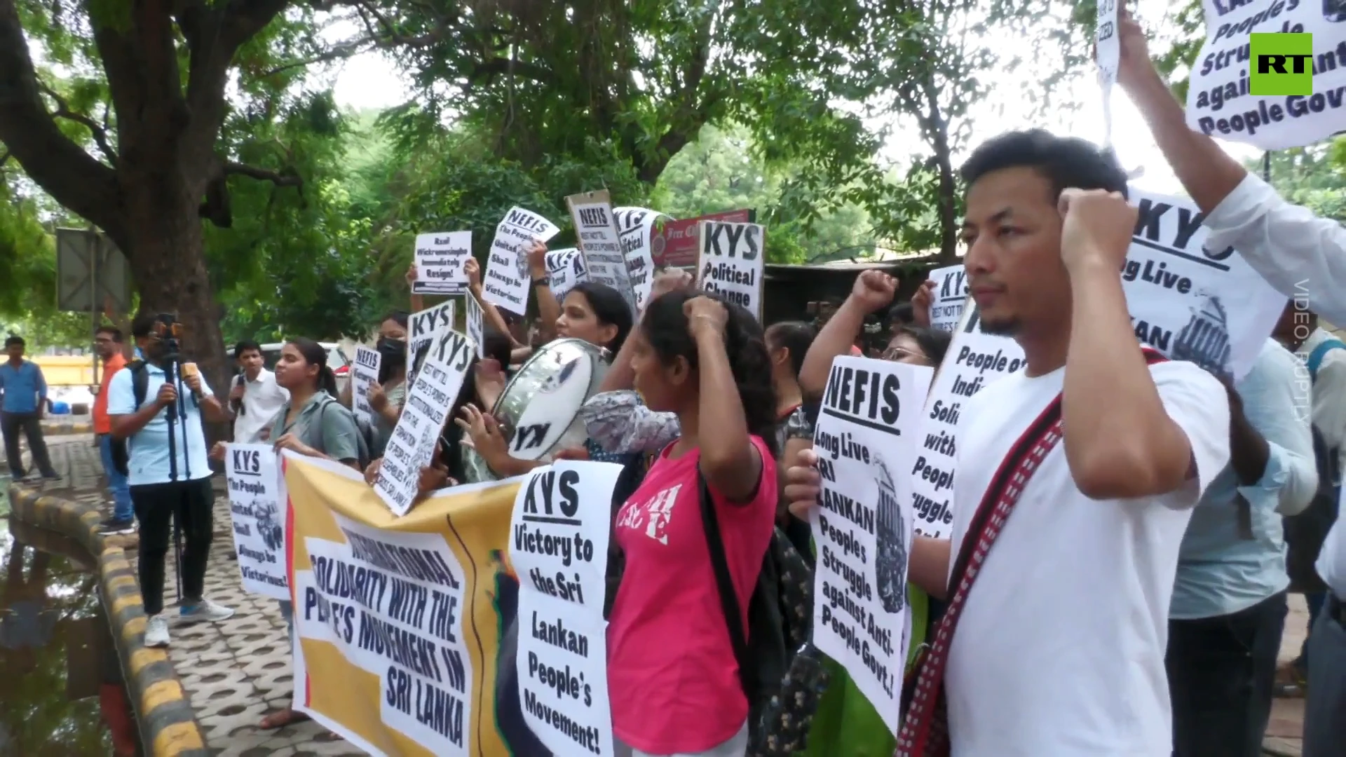 Indian students stage rally outside Sri Lankan embassy in New Delhi in show of support