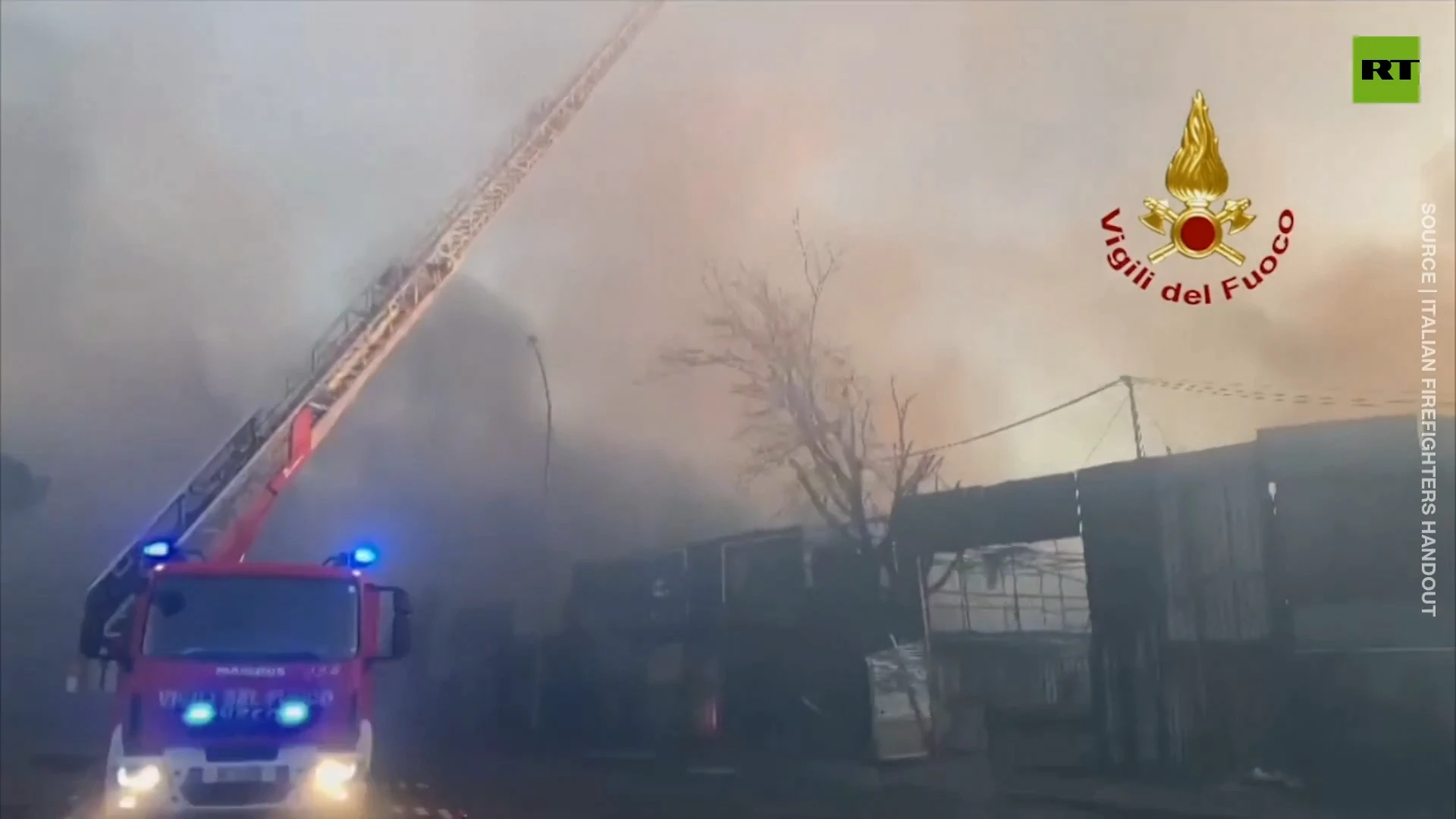 Huge blaze batters junkyard in Rome