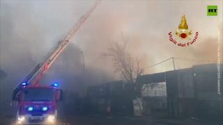 Huge blaze batters junkyard in Rome