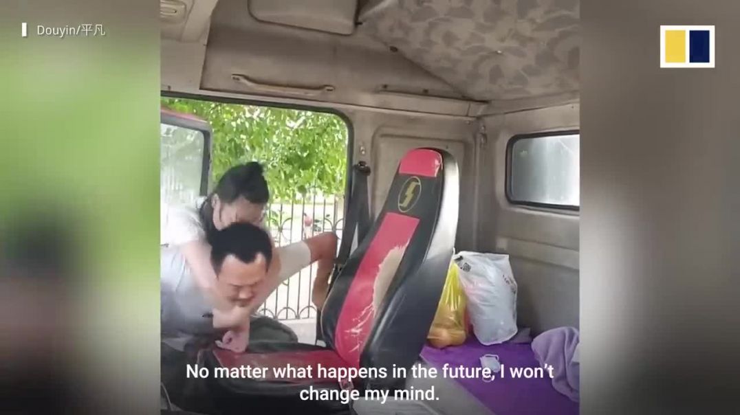 Truck driver in China takes paralysed wife everywhere, even when working