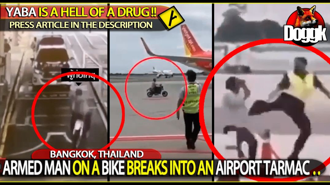 ARMED MAN ON A BIKE BREAKS INTO AN AIRPORT TARMAC.. (BANGKOK, THAILAND)