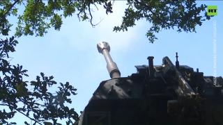 Self-propelled Msta-S artillery unit on a combat mission