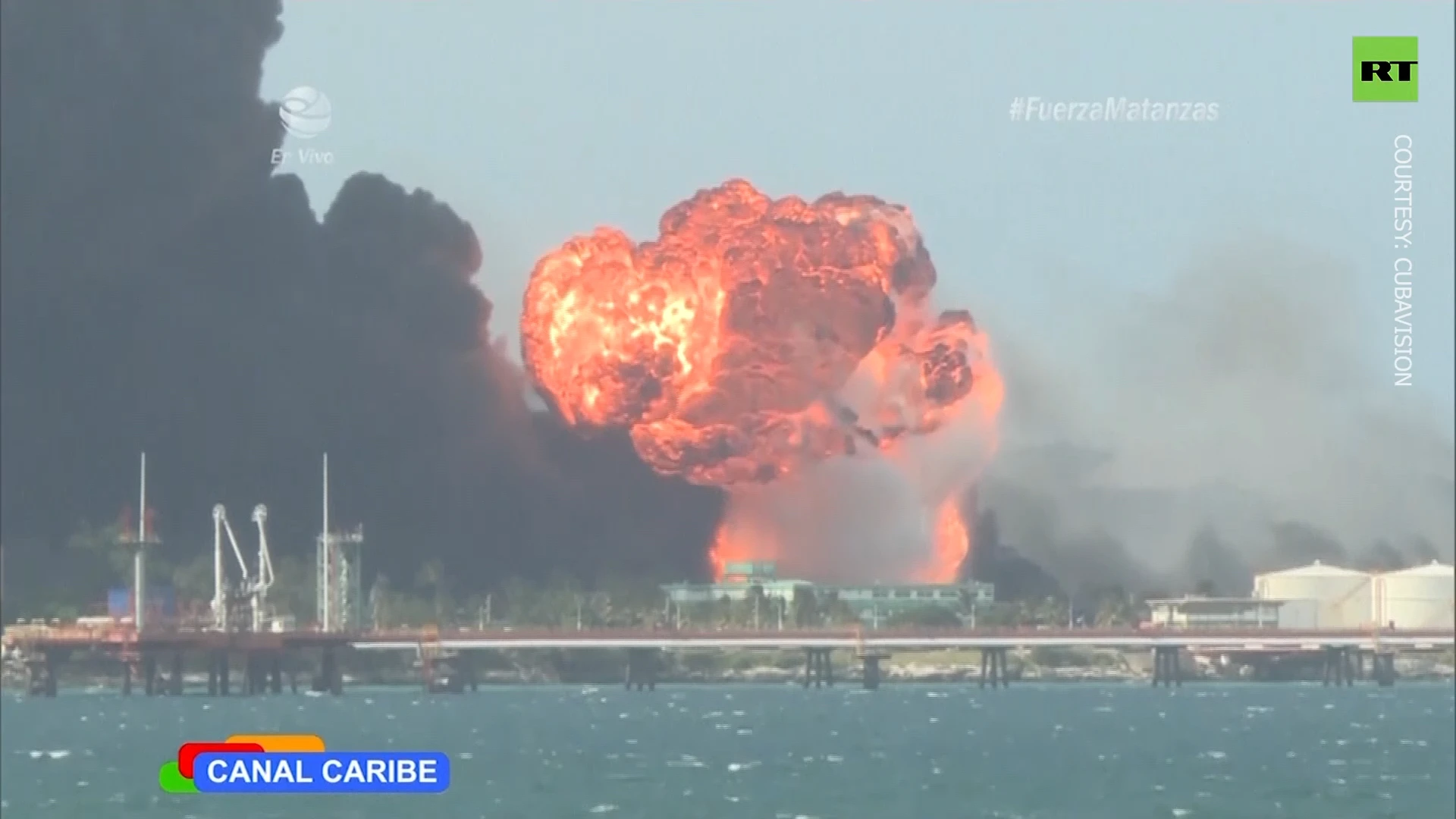 Moment huge blast rocks Cuban oil depot