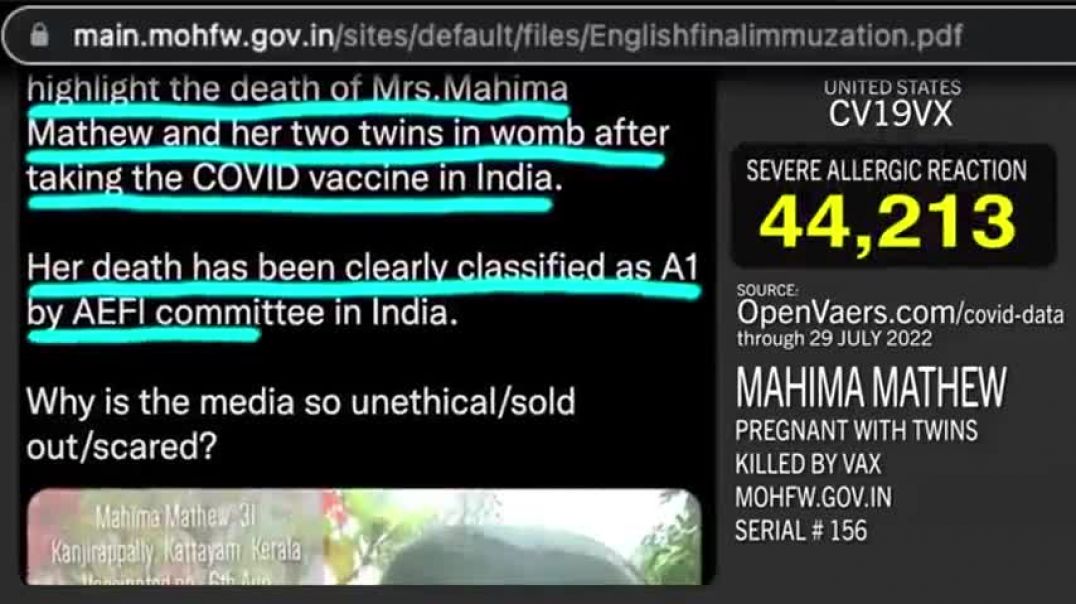 AOBTD#9/ INDIAN WOMEN 7 WEEKS PREGNANT WITH TWINS DIES FROM VAXX