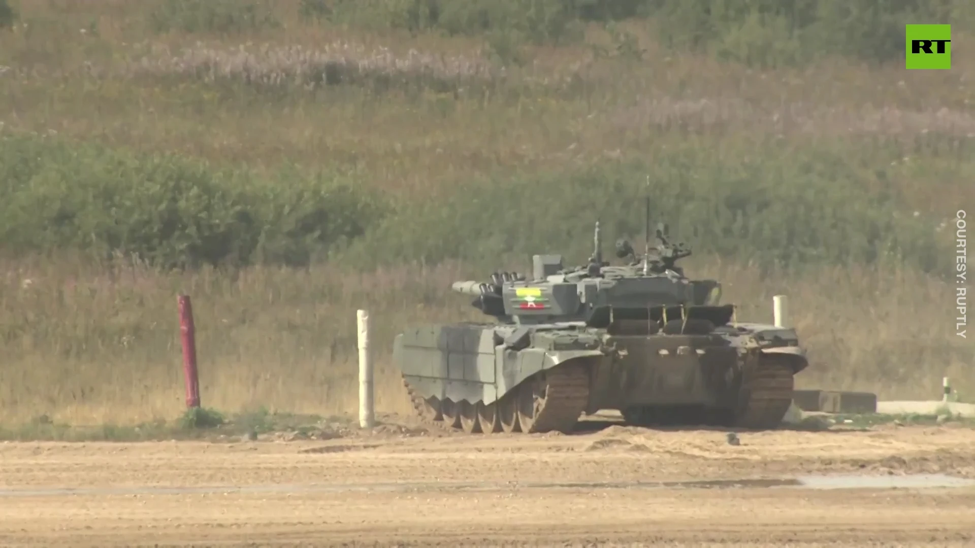 Crews from Laos, Armenia, Syria and Myanmar take part in the 'Tank Biathlon' competition