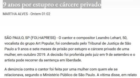Cantor do ARTE POPULAR acusado de ESTUPRO e CÁRCERE PRIVADO