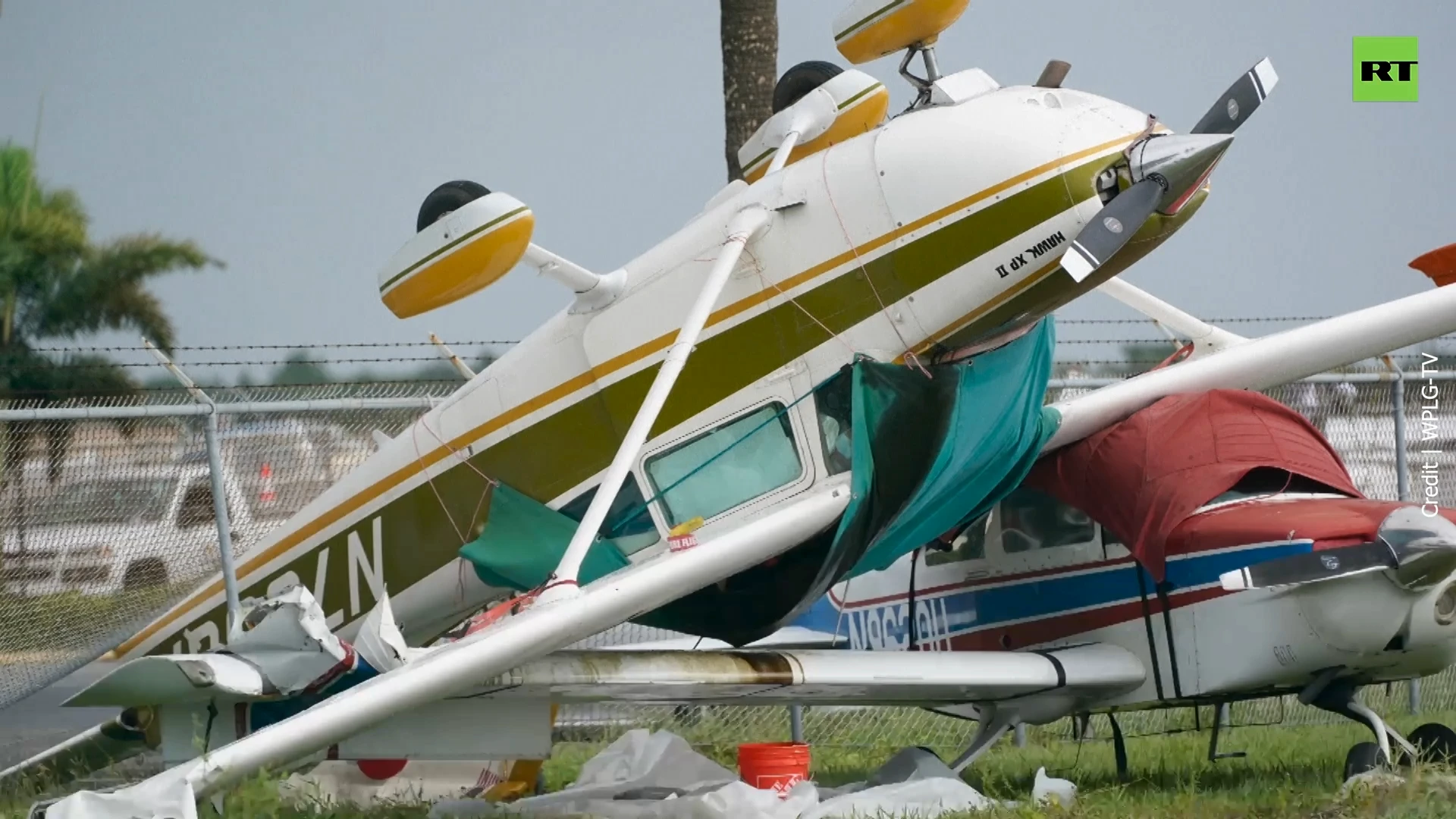 Small planes damaged by hurricane Ian