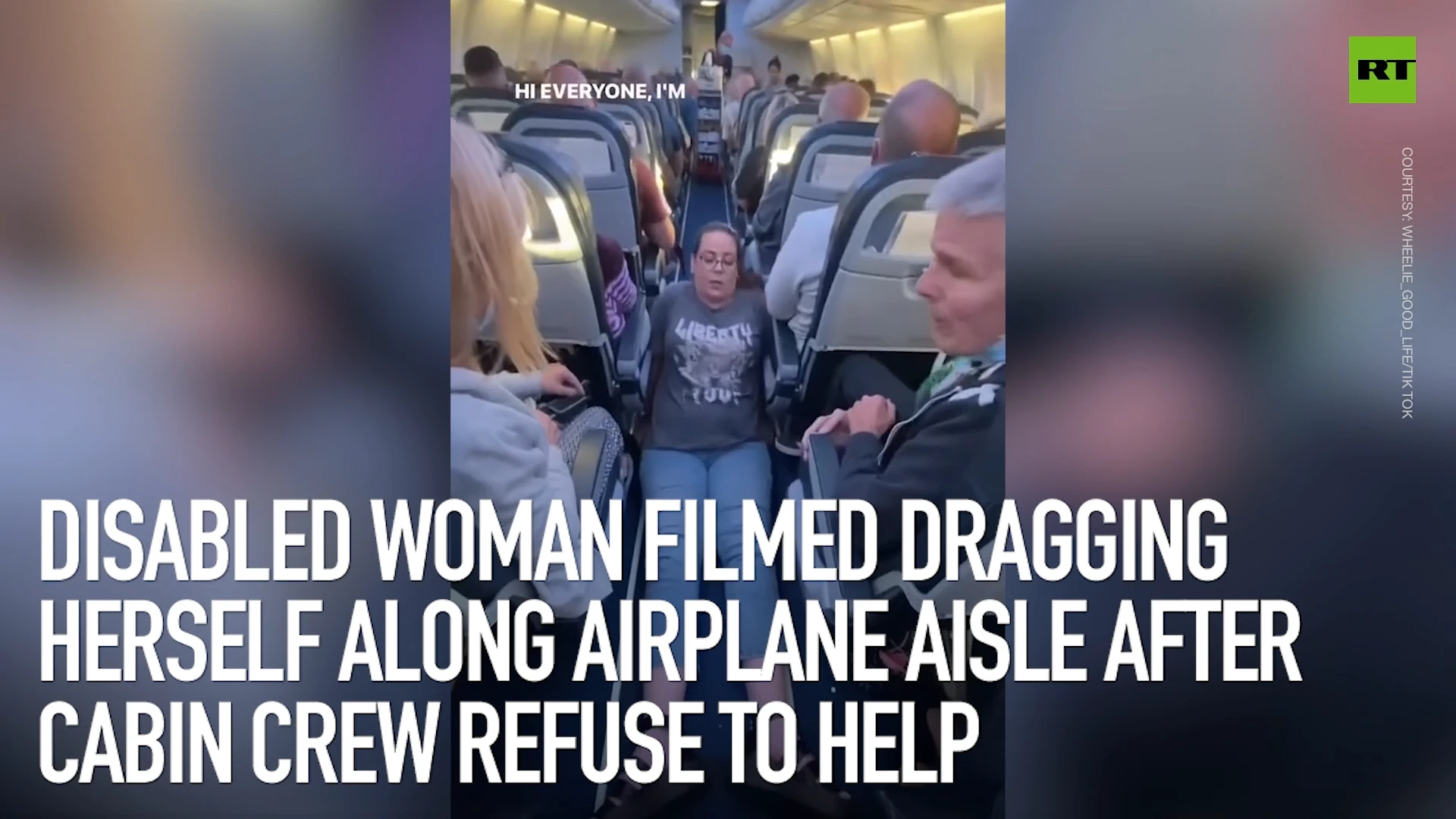 Disabled woman filmed dragging herself along airplane aisle after cabin crew refuse to help