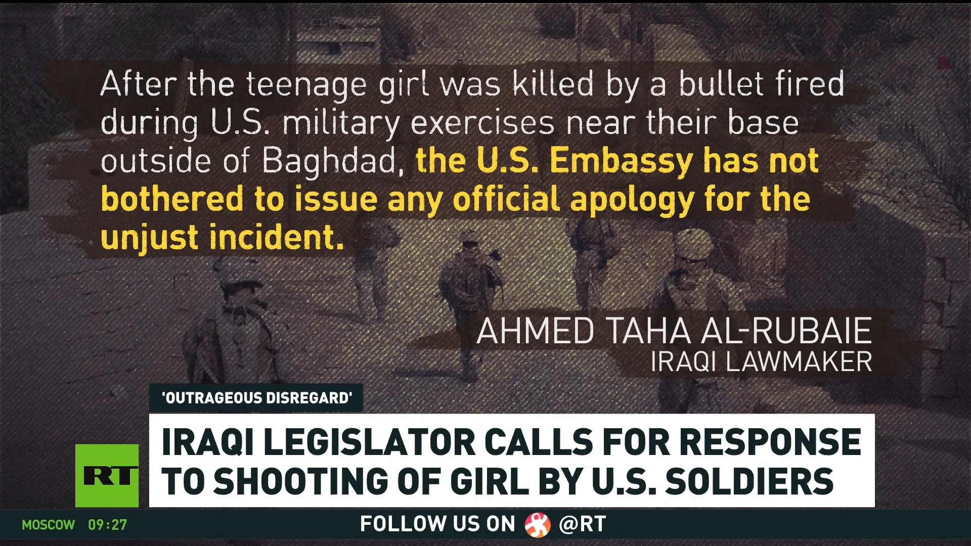 Western media stays silent on alleged killing of Iraqi girl by US bullet