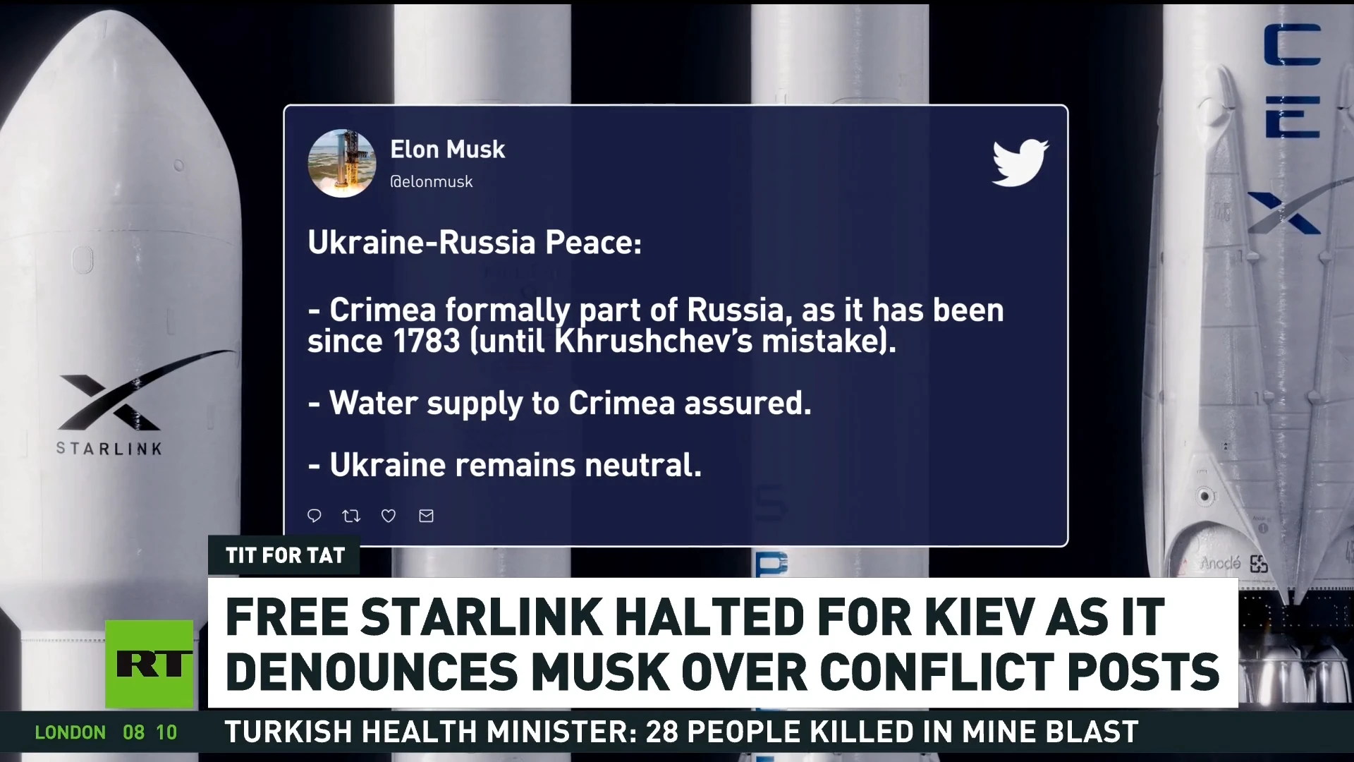 Free Starlink internet halted for Kiev after it criticized Musk over peace plan proposal