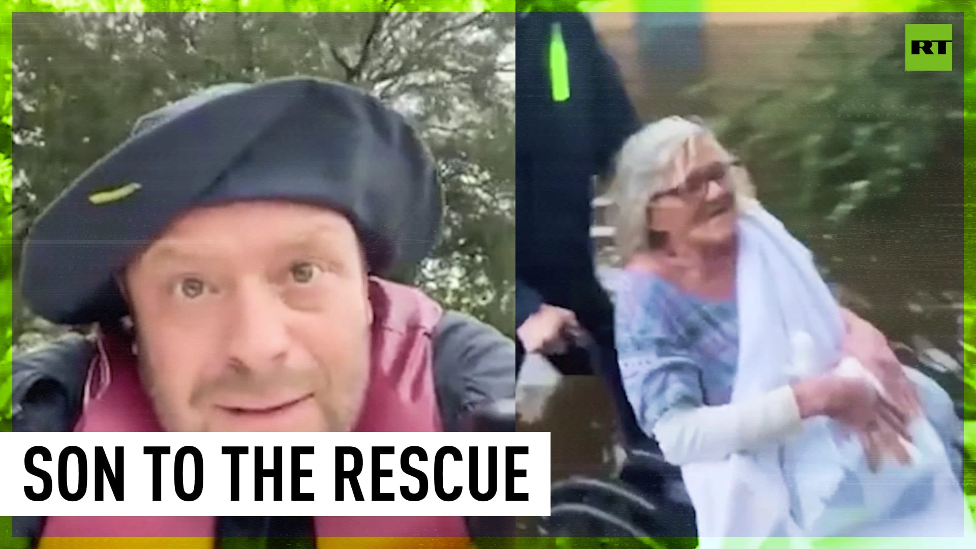 Man rescues mom from floodwater... while stopping to take selfies