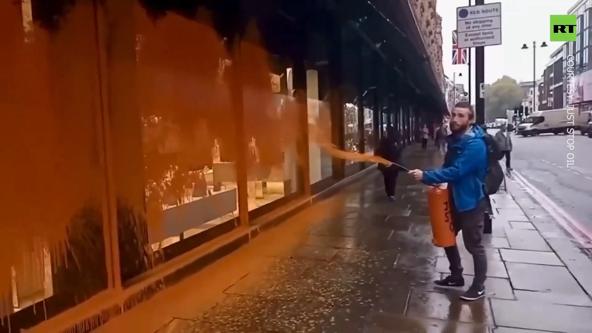 ‘Just Stop Oil’ protesters spray aint on Harrods store, stop traffic in central London