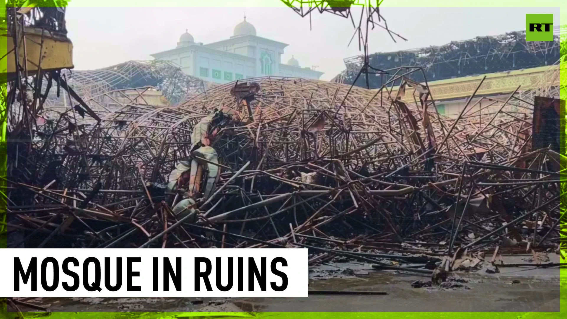 Aftermath of devastating fire in Jakarta mosque that caused dome collapse