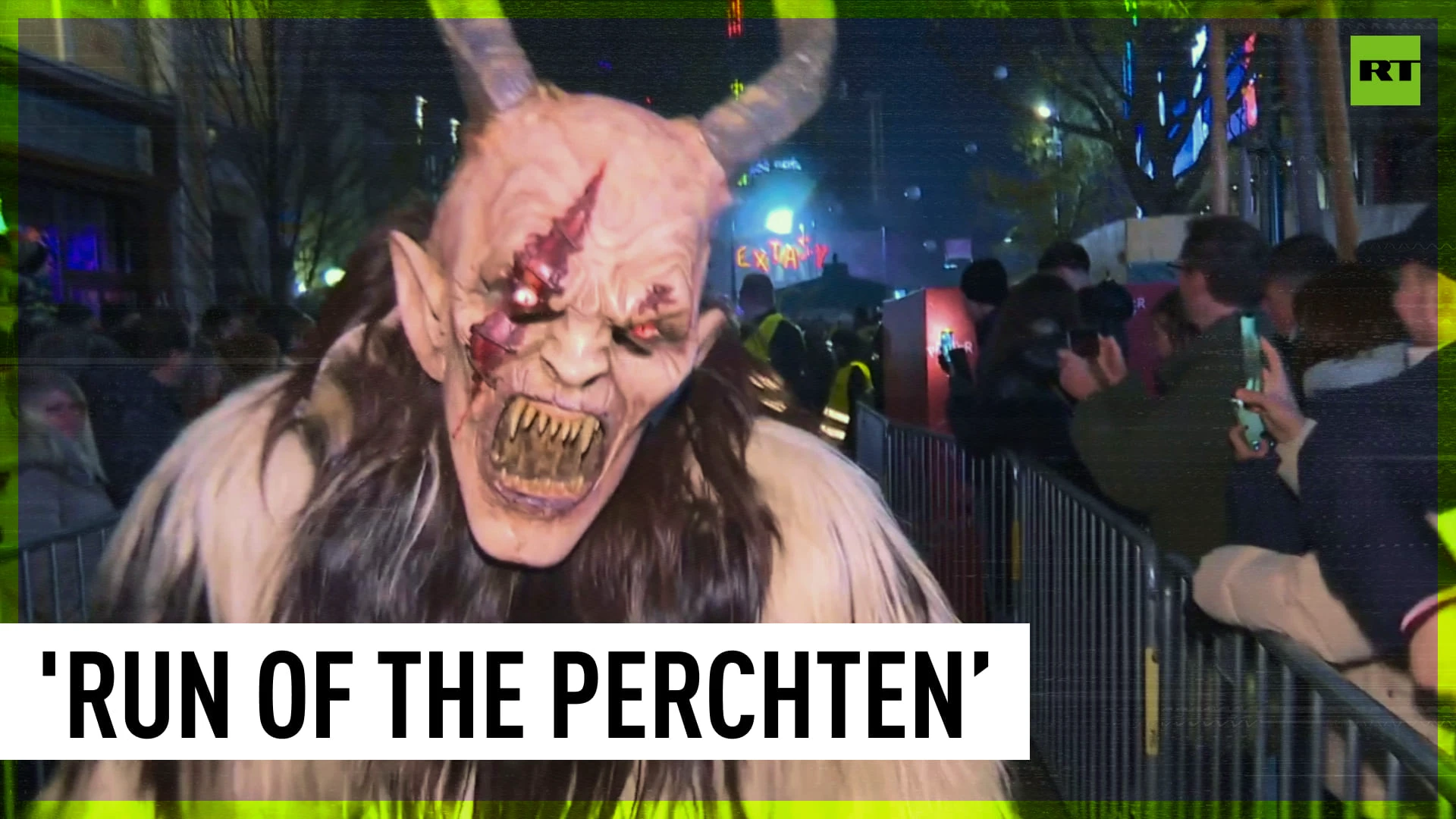 Folklore figure Perchtenlauf parade takes place in Vienna