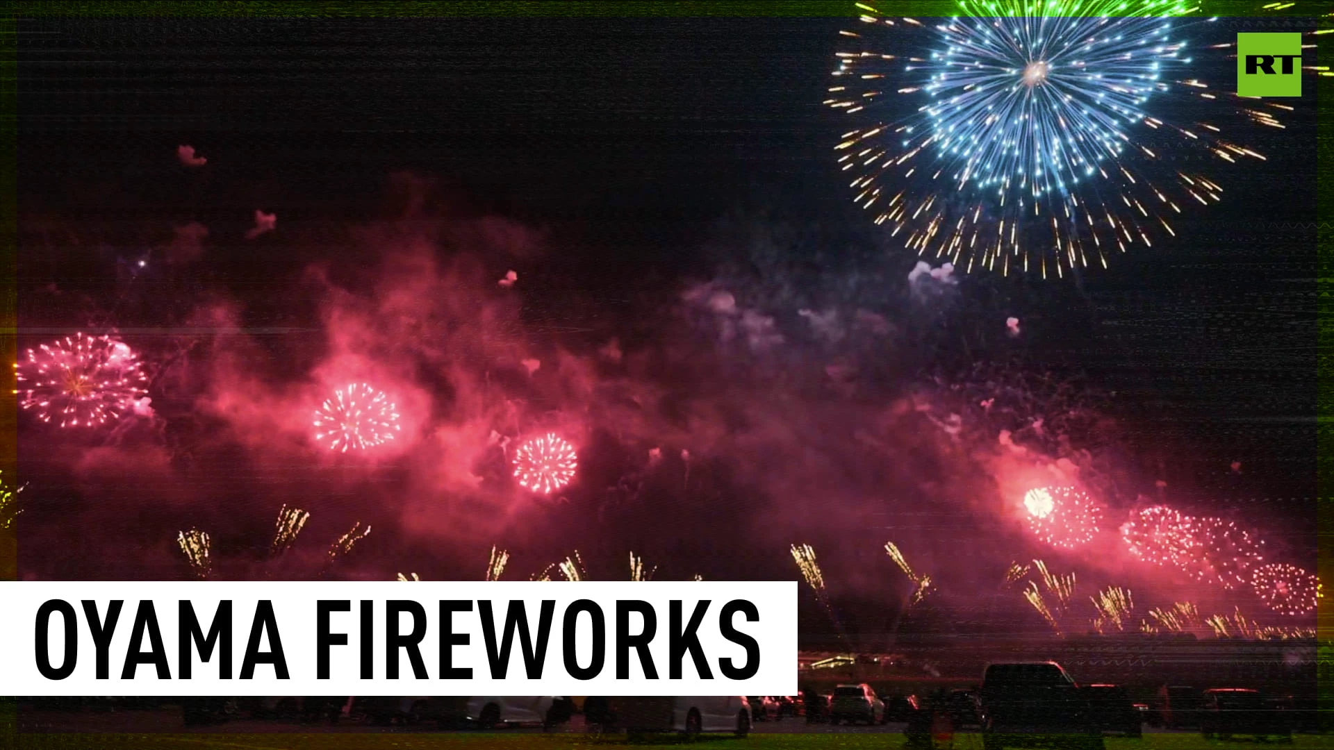 Fireworks light up sky at Mount Fuji